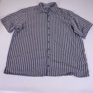 Canyon Ridge  Button Up Shirt Men's 2XLT Short Sleeve Striped Blue Black Gray